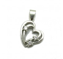 PE001256 Sterling Silver Pendant Charm Solid 925 Heart with CZ